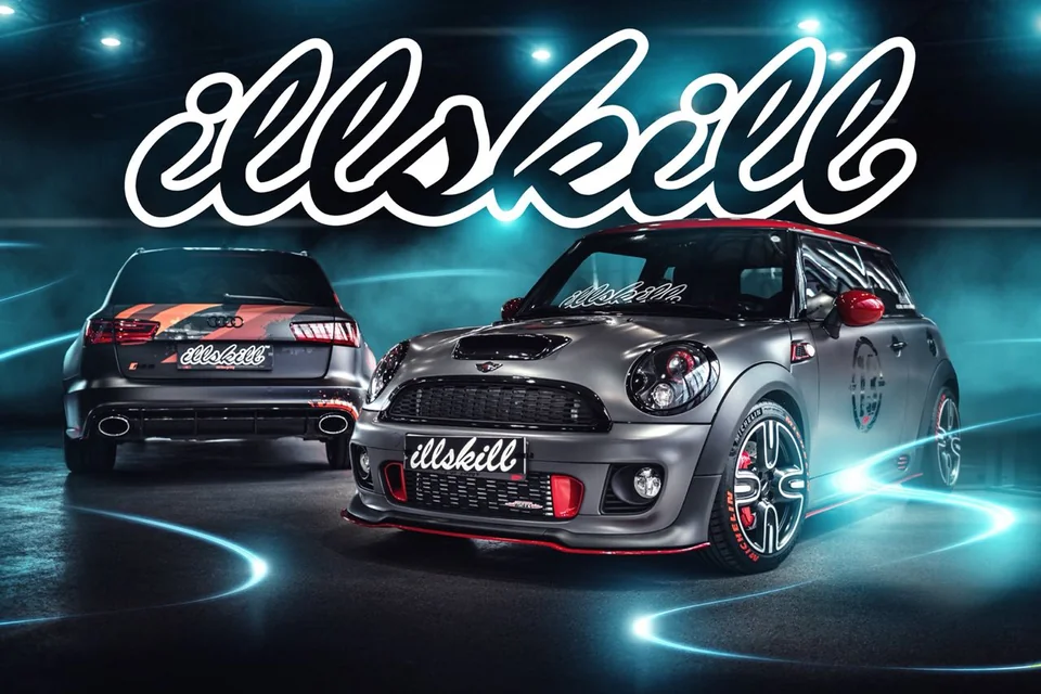 MINI и Audi с графикой на кузове, световыми линиями и надписью ILLSKILL