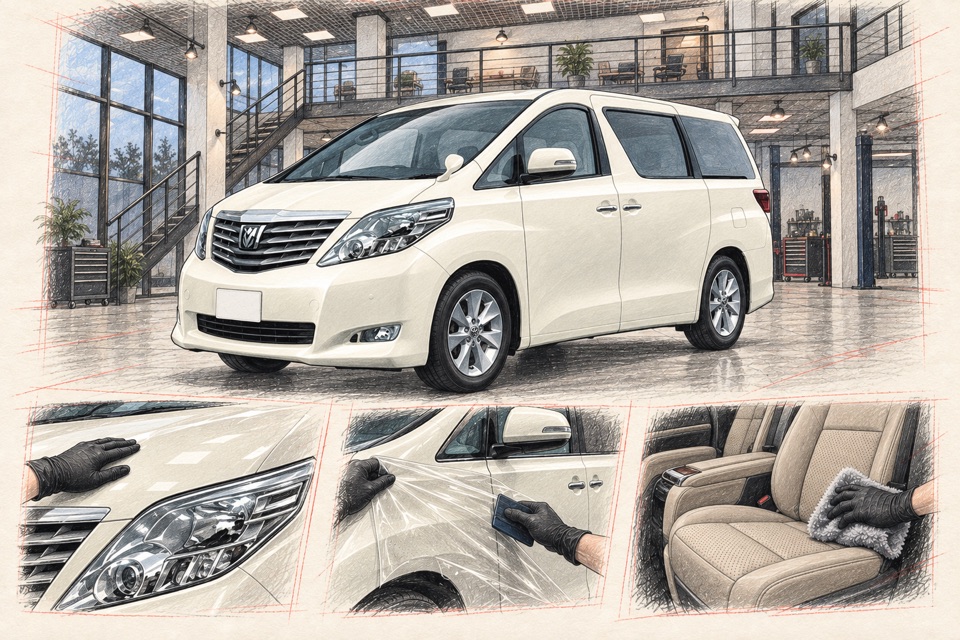 Toyota Alphard, второе поколение, минивэн: иллюстрация автомобиля в мастерской ILLSKILL