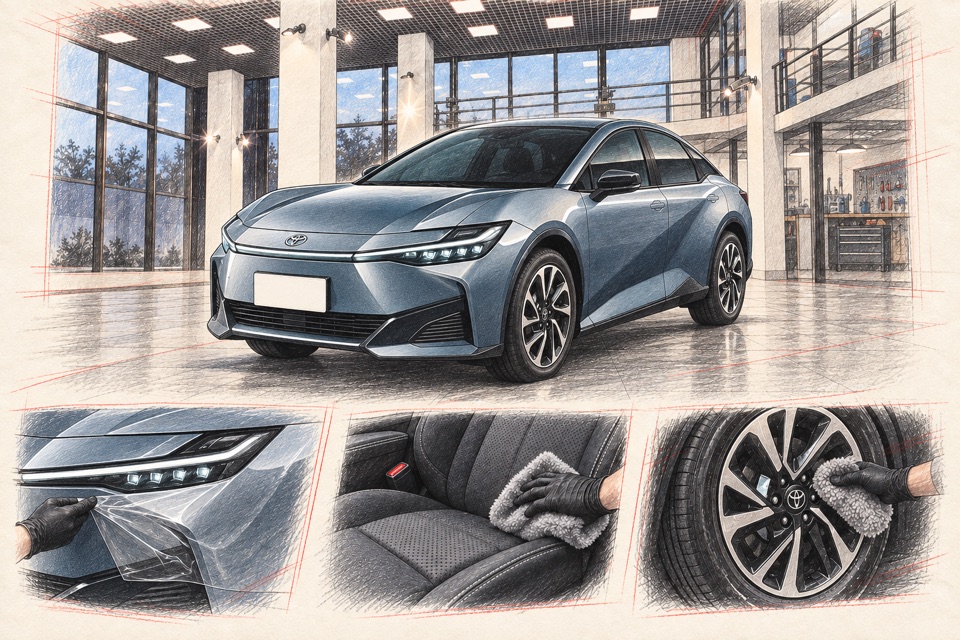 Toyota bZ3, электрический седан для Китая: иллюстрация автомобиля в мастерской ILLSKILL
