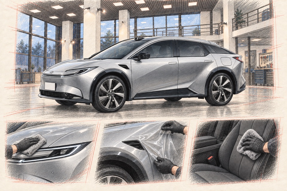 Toyota bZ5, электрический кроссовер для Китая: иллюстрация автомобиля в мастерской ILLSKILL