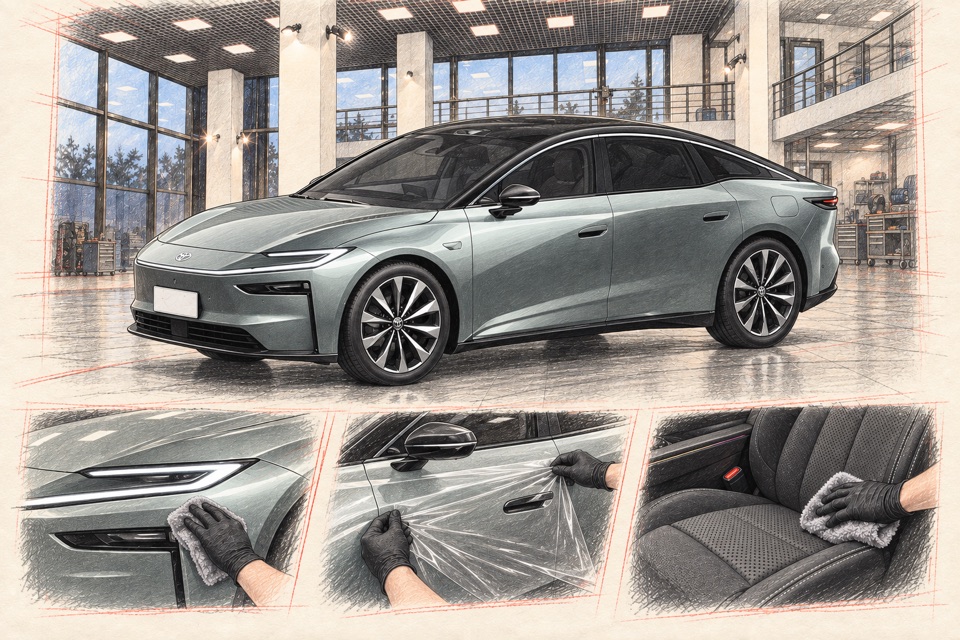 Toyota bZ7, электрический седан для Китая: иллюстрация автомобиля в мастерской ILLSKILL