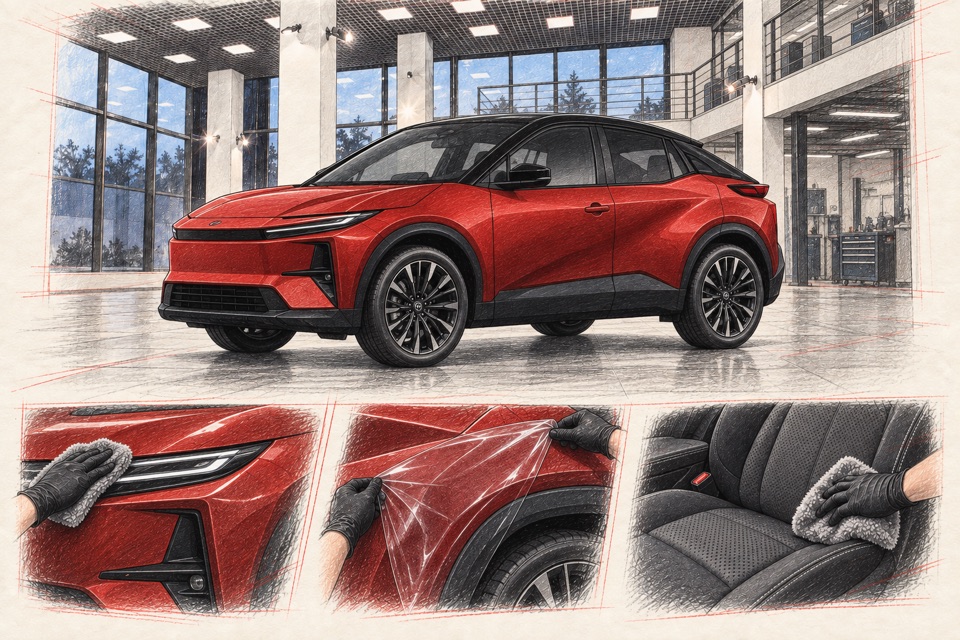 Toyota C-HR+ / C-HR EV, электрическая модель C-HR+: иллюстрация автомобиля в мастерской ILLSKILL