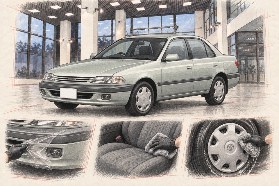 Toyota Carina, седьмое поколение: иллюстрация автомобиля в мастерской ILLSKILL