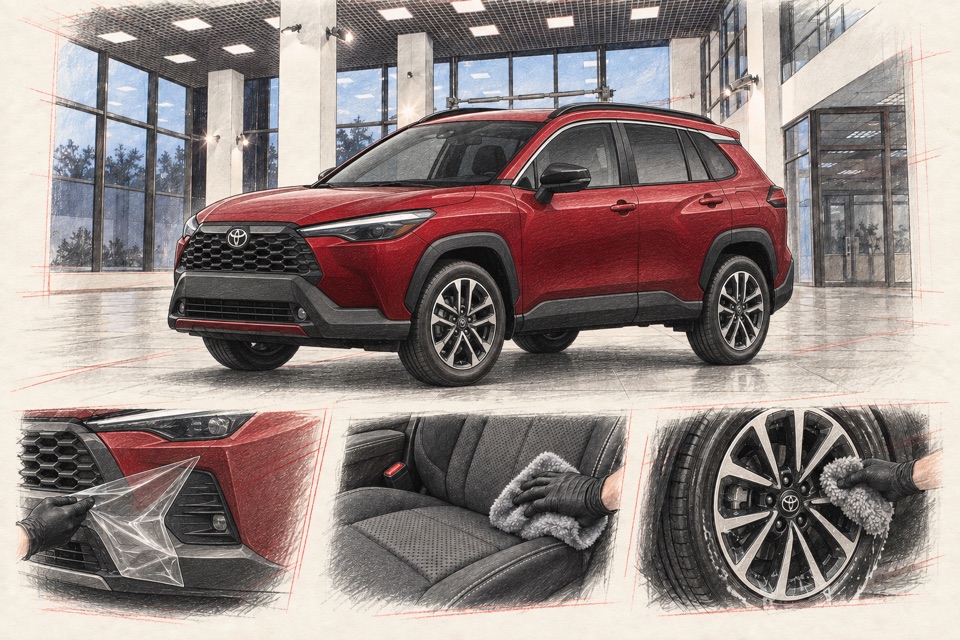 Toyota Corolla Cross, первое поколение: иллюстрация автомобиля в мастерской ILLSKILL