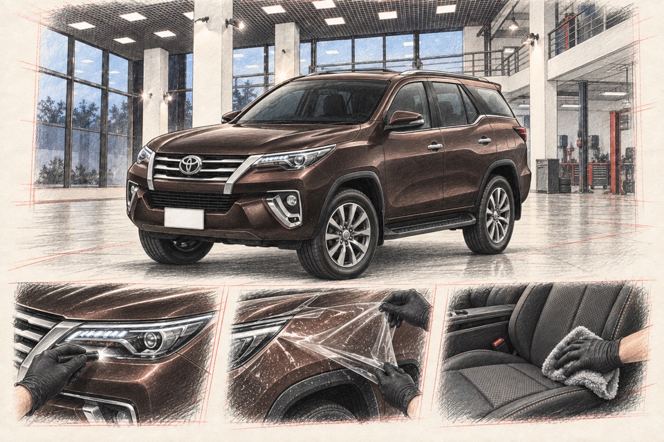 Toyota Fortuner, второе поколение: иллюстрация автомобиля в мастерской ILLSKILL