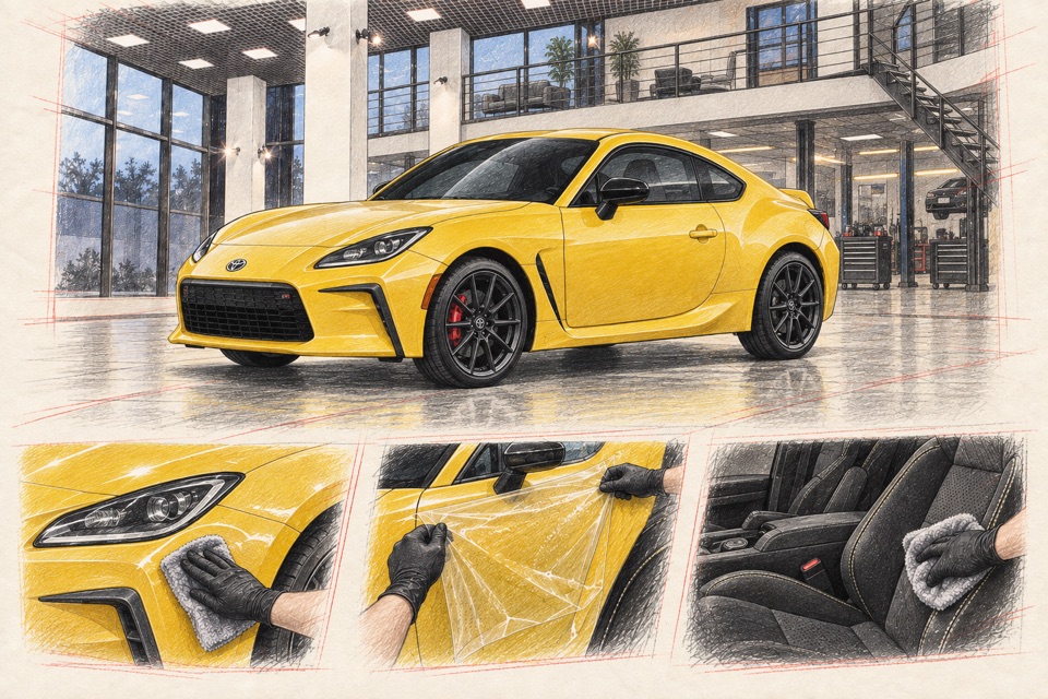 Toyota GR86, второе поколение семейства 86: иллюстрация автомобиля в мастерской ILLSKILL