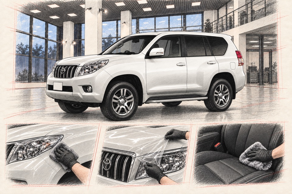 Toyota Land Cruiser Prado, серия 150: иллюстрация автомобиля в мастерской ILLSKILL