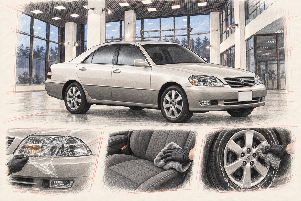Toyota Mark II, девятое поколение: иллюстрация автомобиля в мастерской ILLSKILL