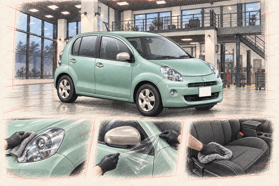 Toyota Passo, второе поколение: иллюстрация автомобиля в мастерской ILLSKILL