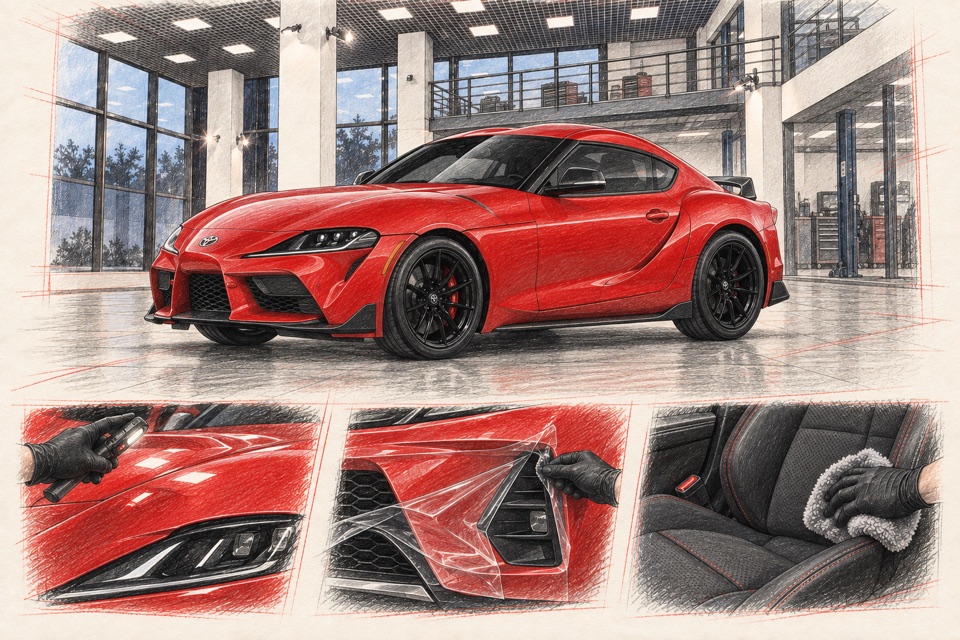 Toyota Supra, пятое поколение: иллюстрация автомобиля в мастерской ILLSKILL