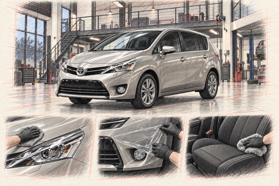 Toyota Verso, компактвэн после рестайлинга: иллюстрация автомобиля в мастерской ILLSKILL