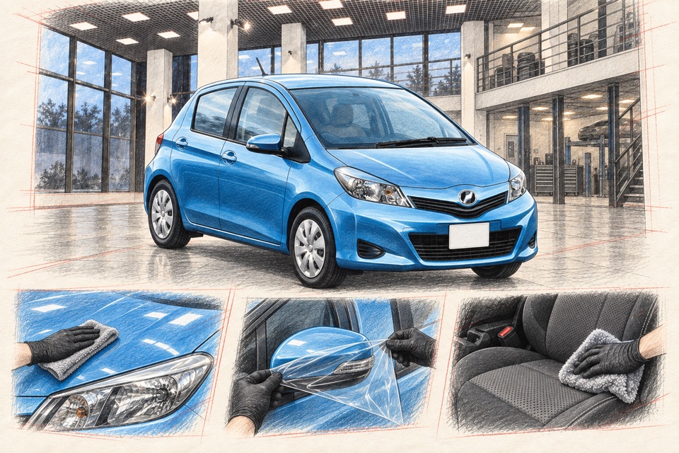 Toyota Vitz, третье поколение: иллюстрация автомобиля в мастерской ILLSKILL