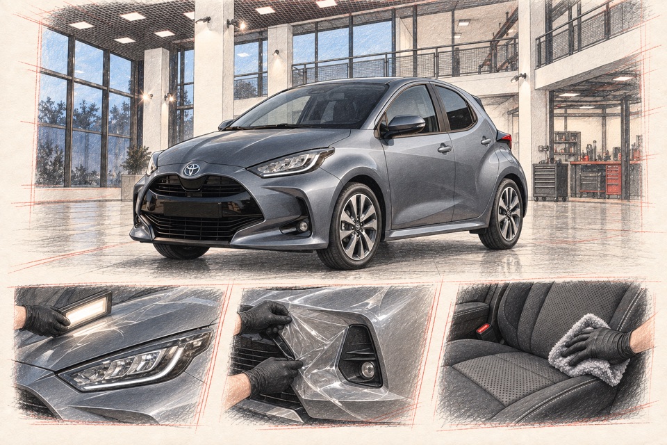 Toyota Yaris, четвёртое поколение, европейский хэтчбек: иллюстрация автомобиля в мастерской ILLSKILL
